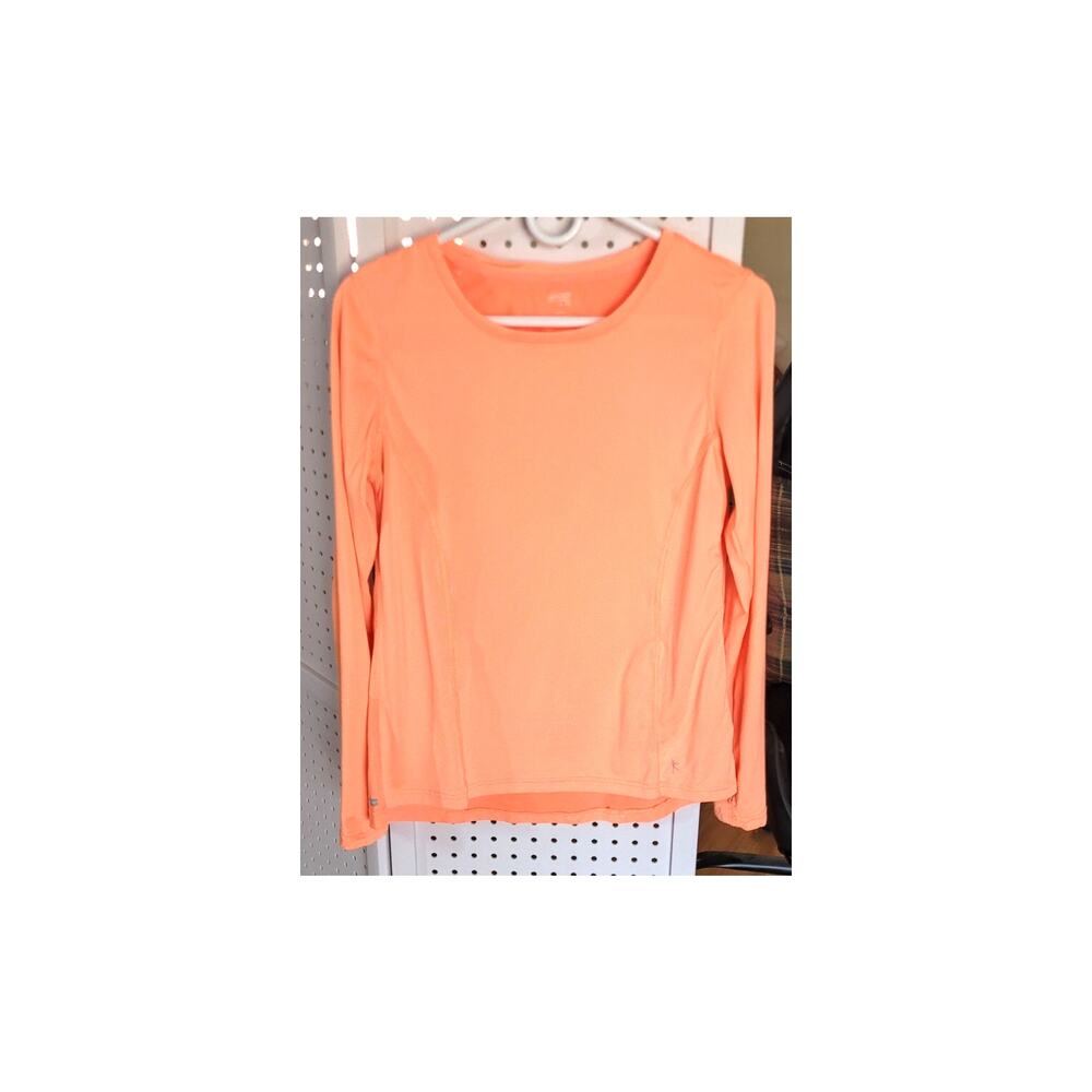 Womens Juniors DANSKIN NOW M 8-10 Neon Orange Long Sleeve Workout Top Activewear